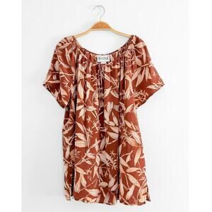 Diane von Furstenberg Silk Assets Brown 100% Silk Print Flutter Sleeve Top (XL)